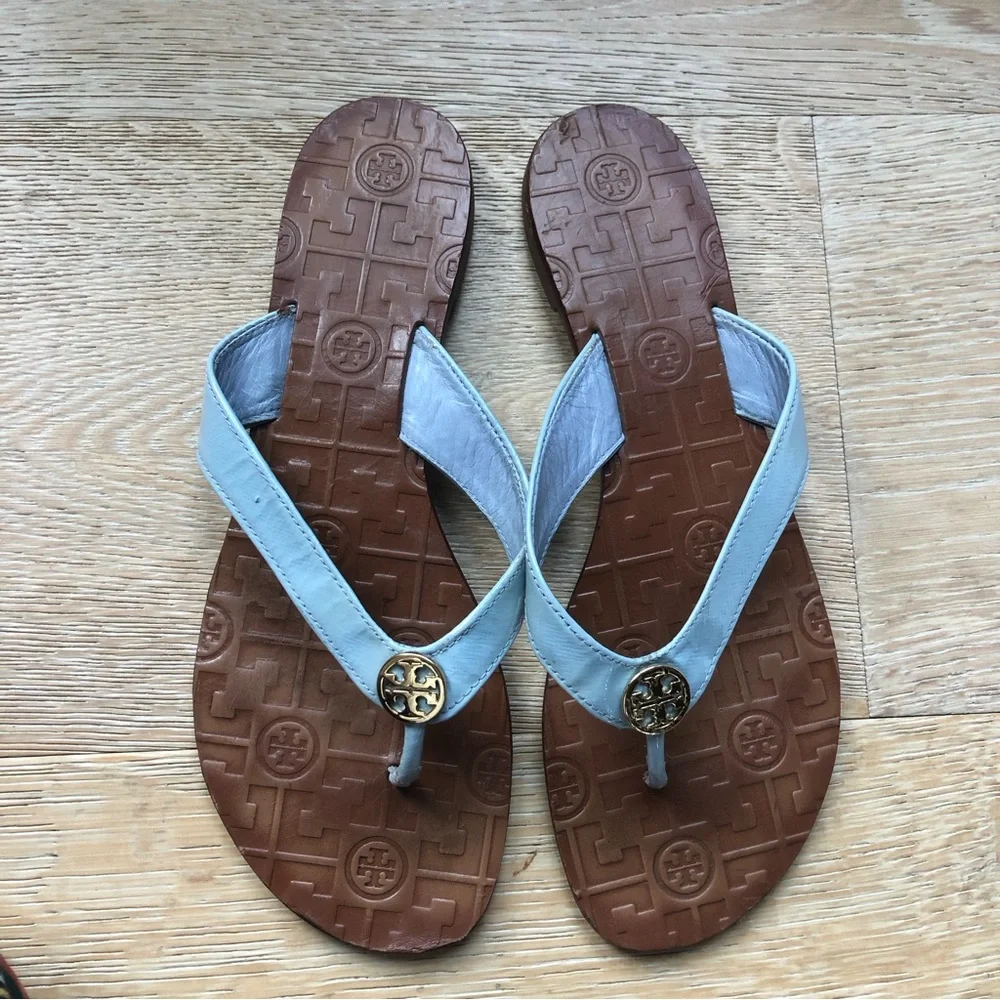Tory Burch Thora Blue Patent Leather Thong Sandals sz10 price firm!